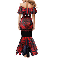 Custom New Zealand Taiaha Maori Mermaid Dress Whero Minimalist Silver Fern Tukutuku Motif