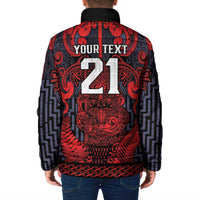 Custom New Zealand Taiaha Maori Padded Jacket Whero Minimalist Silver Fern Tukutuku Motif