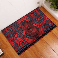 New Zealand Taiaha Maori Rubber Doormat Whero Minimalist Silver Fern Tukutuku Motif