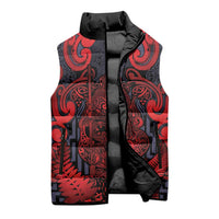 Custom New Zealand Taiaha Maori Sleeveless Puffer Jacket Whero Minimalist Silver Fern Tukutuku Motif
