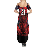 Custom New Zealand Taiaha Maori Summer Maxi Dress Whero Minimalist Silver Fern Tukutuku Motif