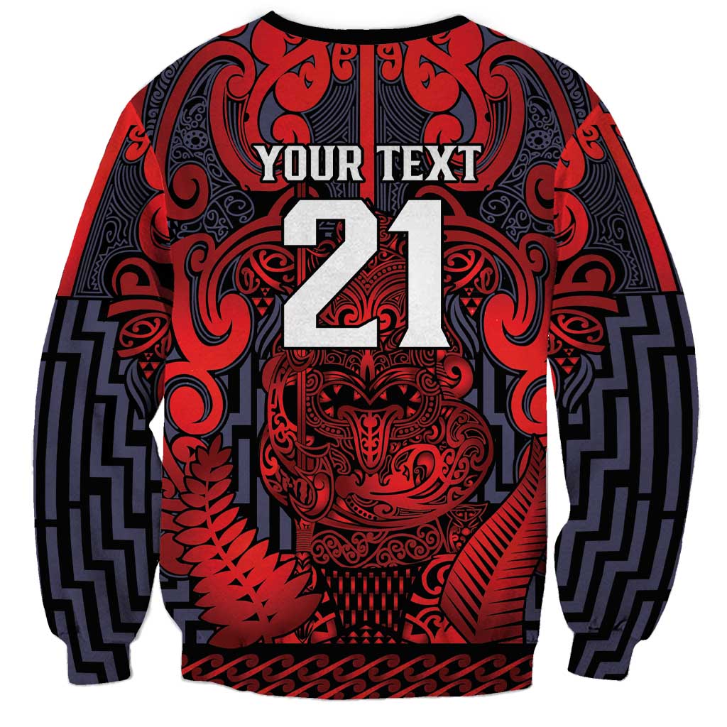 Custom New Zealand Taiaha Maori Sweatshirt Whero Minimalist Silver Fern Tukutuku Motif