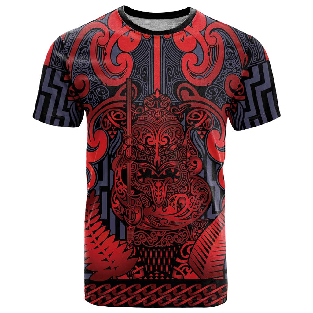 Custom New Zealand Taiaha Maori T Shirt Whero Minimalist Silver Fern Tukutuku Motif