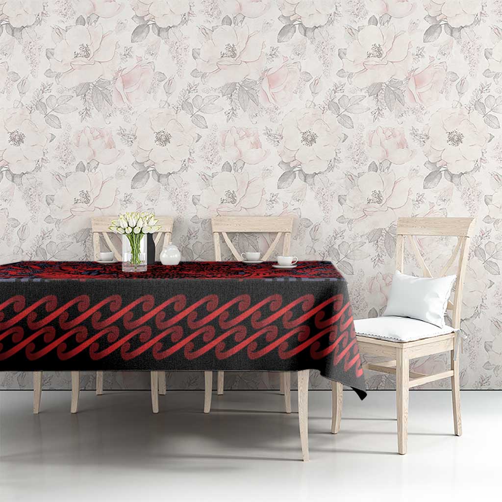 New Zealand Taiaha Maori Tablecloth Whero Minimalist Silver Fern Tukutuku Motif