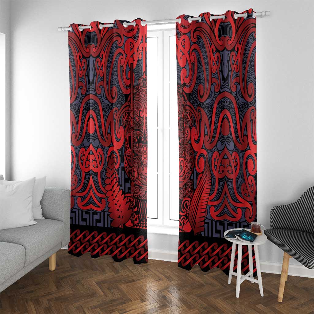 New Zealand Taiaha Maori Window Curtain Whero Minimalist Silver Fern Tukutuku Motif