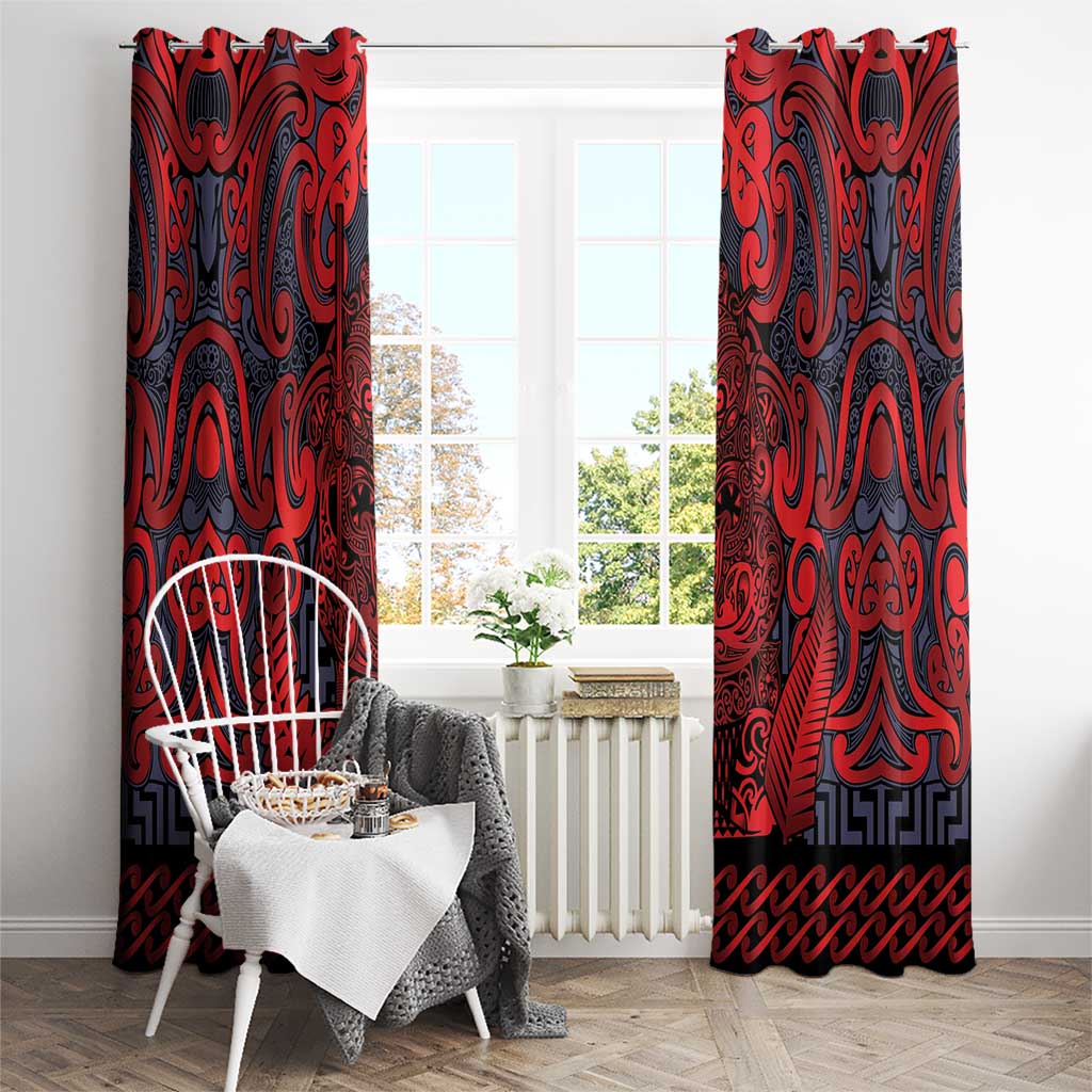 New Zealand Taiaha Maori Window Curtain Whero Minimalist Silver Fern Tukutuku Motif