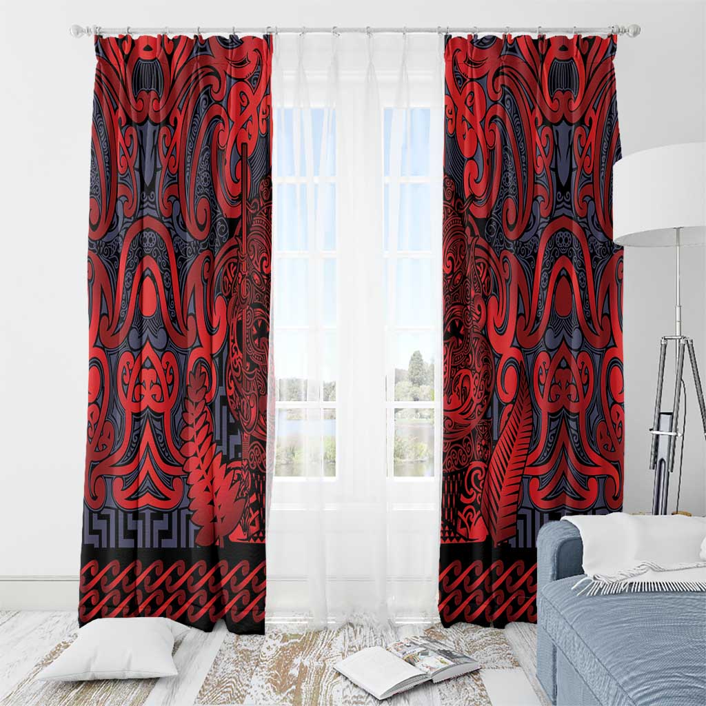 New Zealand Taiaha Maori Window Curtain Whero Minimalist Silver Fern Tukutuku Motif