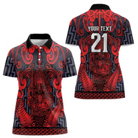 Custom New Zealand Taiaha Maori Women Polo Shirt Whero Minimalist Silver Fern Tukutuku Motif