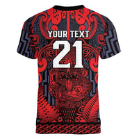 Custom New Zealand Taiaha Maori Women V-Neck T-Shirt Whero Minimalist Silver Fern Tukutuku Motif