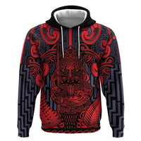 Custom New Zealand Taiaha Maori Zip Hoodie Whero Minimalist Silver Fern Tukutuku Motif