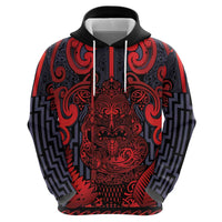 Custom New Zealand Taiaha Maori Zip Hoodie Whero Minimalist Silver Fern Tukutuku Motif