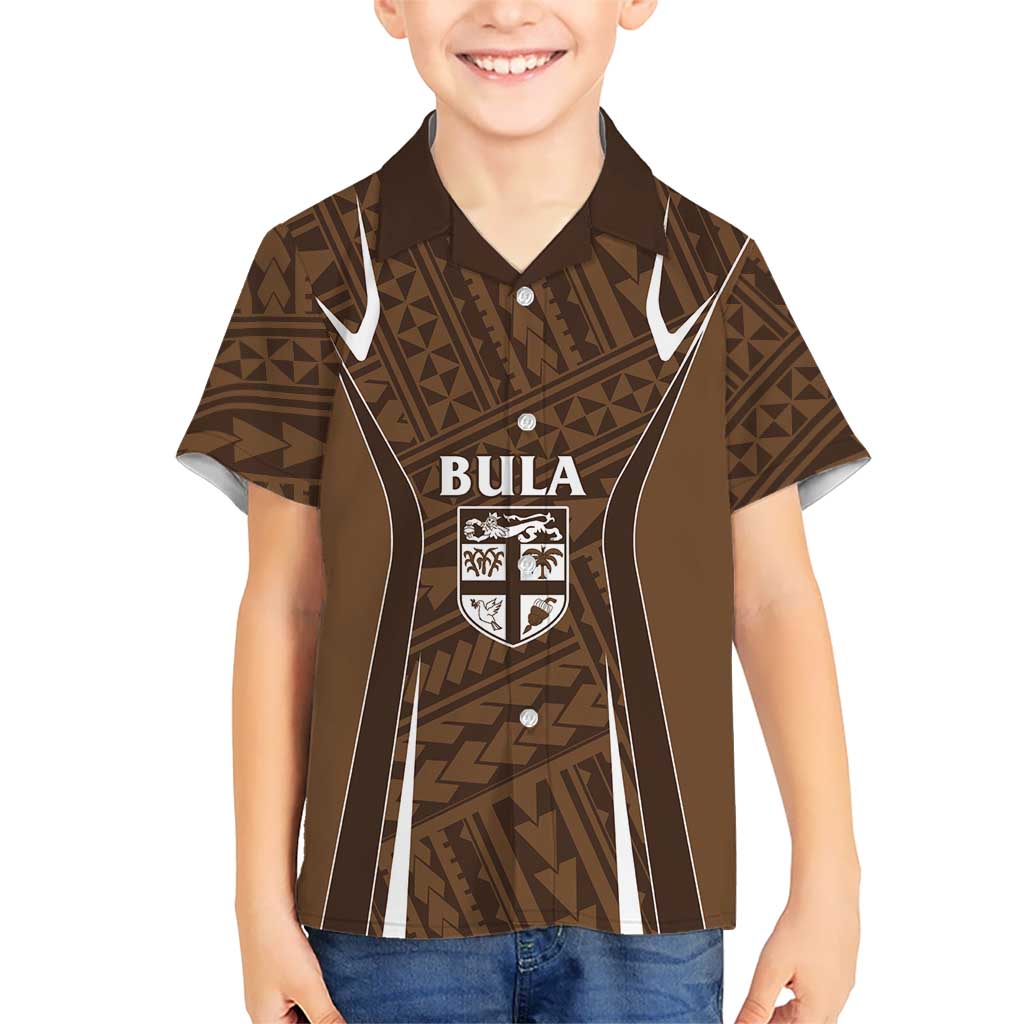 Custom Oceania Football Bula Fiji Kid Hawaiian Shirt Polynesian Tribal Pattern LT9 Kid Brown - Polynesian Pride