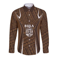 Custom Oceania Football Bula Fiji Long Sleeve Button Shirt Polynesian Tribal Pattern LT9 Unisex Brown - Polynesian Pride
