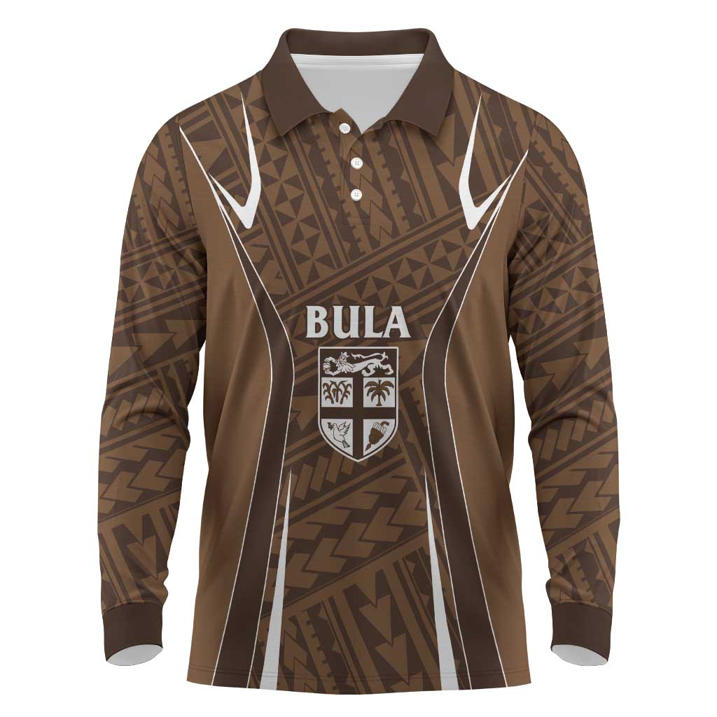 Custom Oceania Football Bula Fiji Long Sleeve Polo Shirt Polynesian Tribal Pattern LT9 Brown - Polynesian Pride