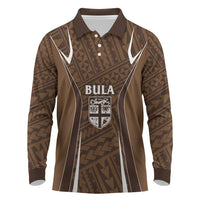 Custom Oceania Football Bula Fiji Long Sleeve Polo Shirt Polynesian Tribal Pattern LT9 Brown - Polynesian Pride