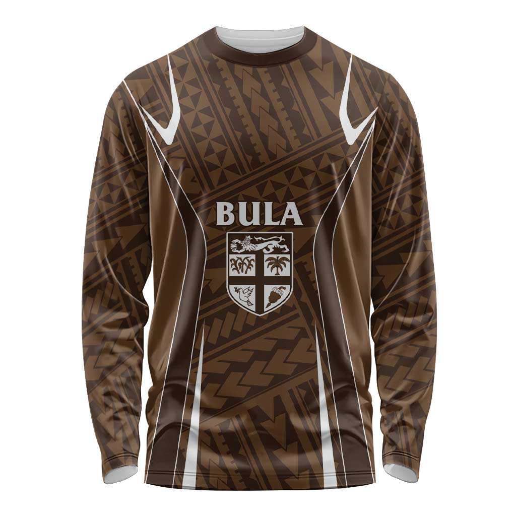Custom Oceania Football Bula Fiji Long Sleeve Shirt Polynesian Tribal Pattern LT9 Unisex Brown - Polynesian Pride