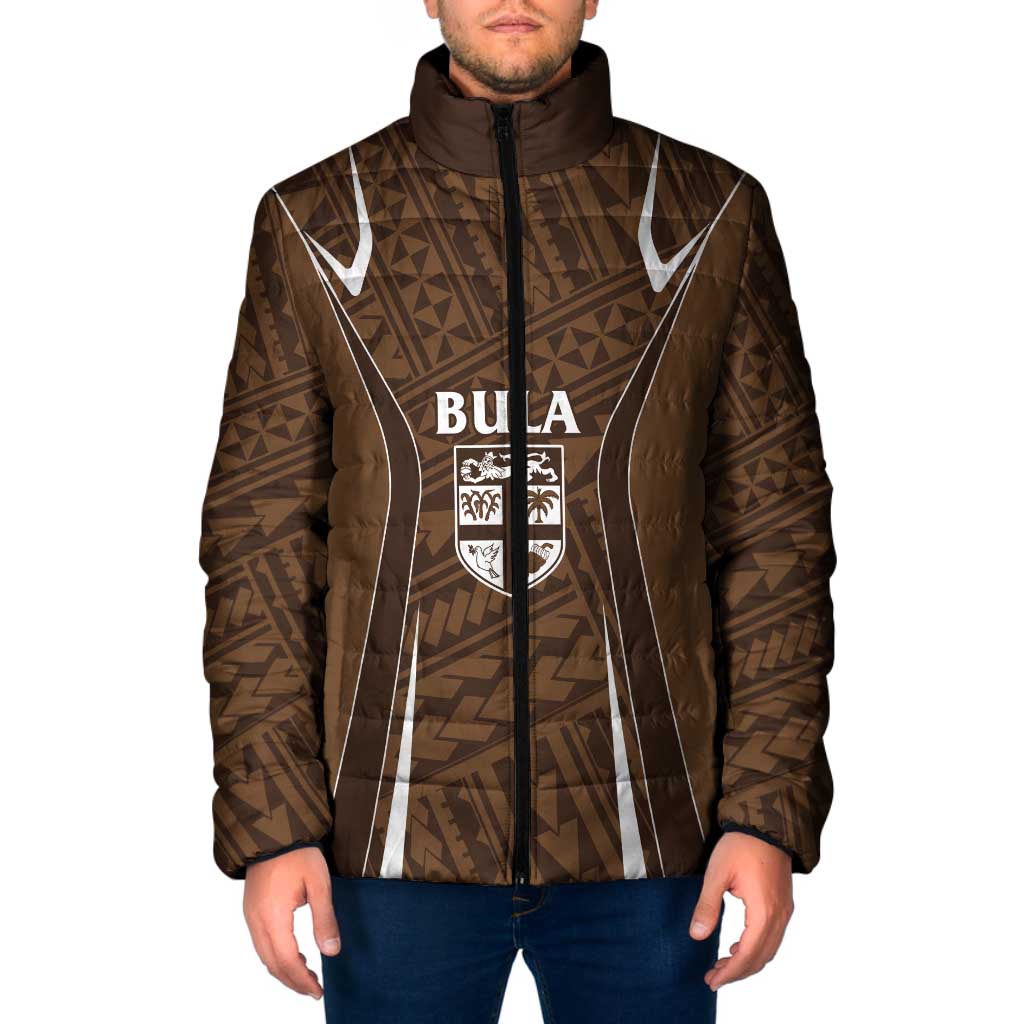 Custom Oceania Football Bula Fiji Padded Jacket Polynesian Tribal Pattern LT9 Men Brown - Polynesian Pride