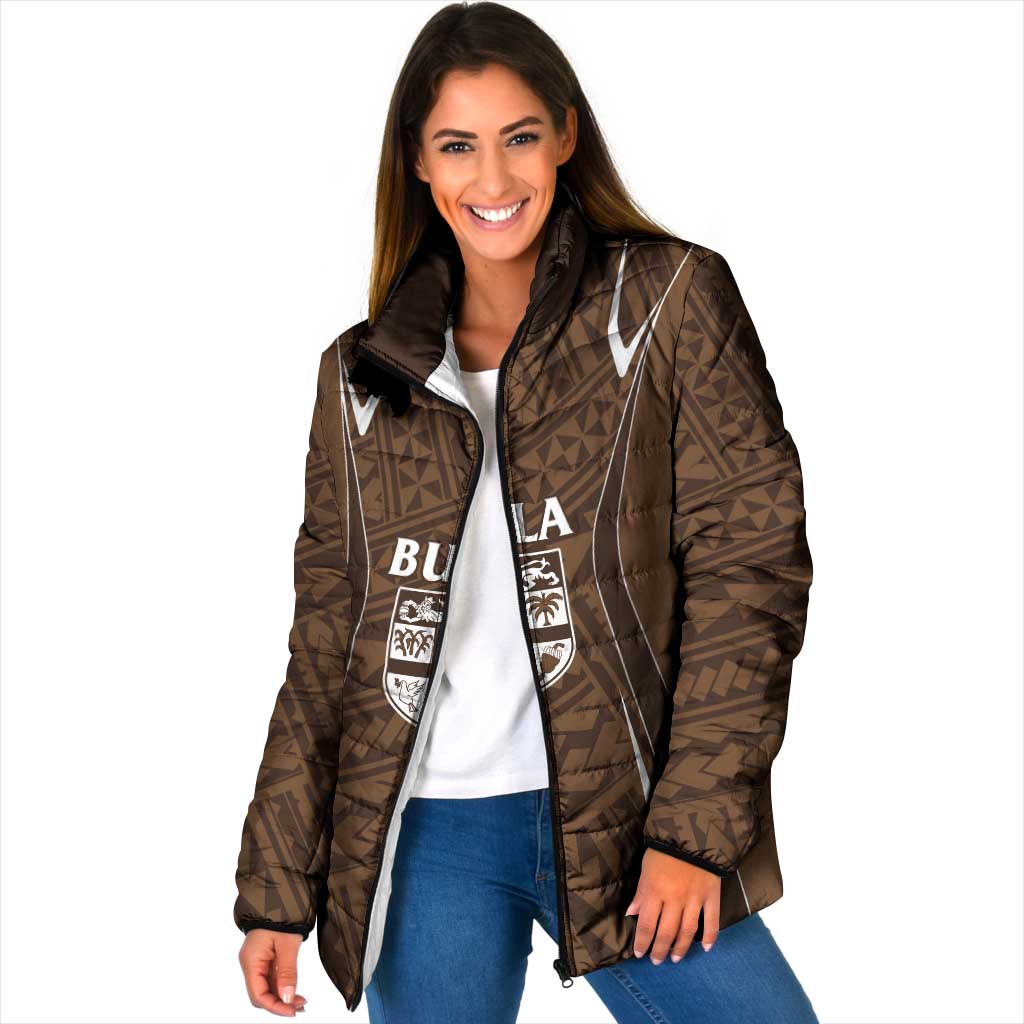 Custom Oceania Football Bula Fiji Padded Jacket Polynesian Tribal Pattern LT9 Women Brown - Polynesian Pride