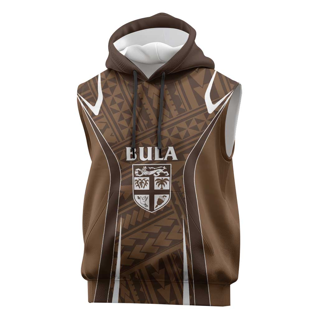 Custom Oceania Football Bula Fiji Sleeveless Hoodie Polynesian Tribal Pattern LT9 Brown - Polynesian Pride