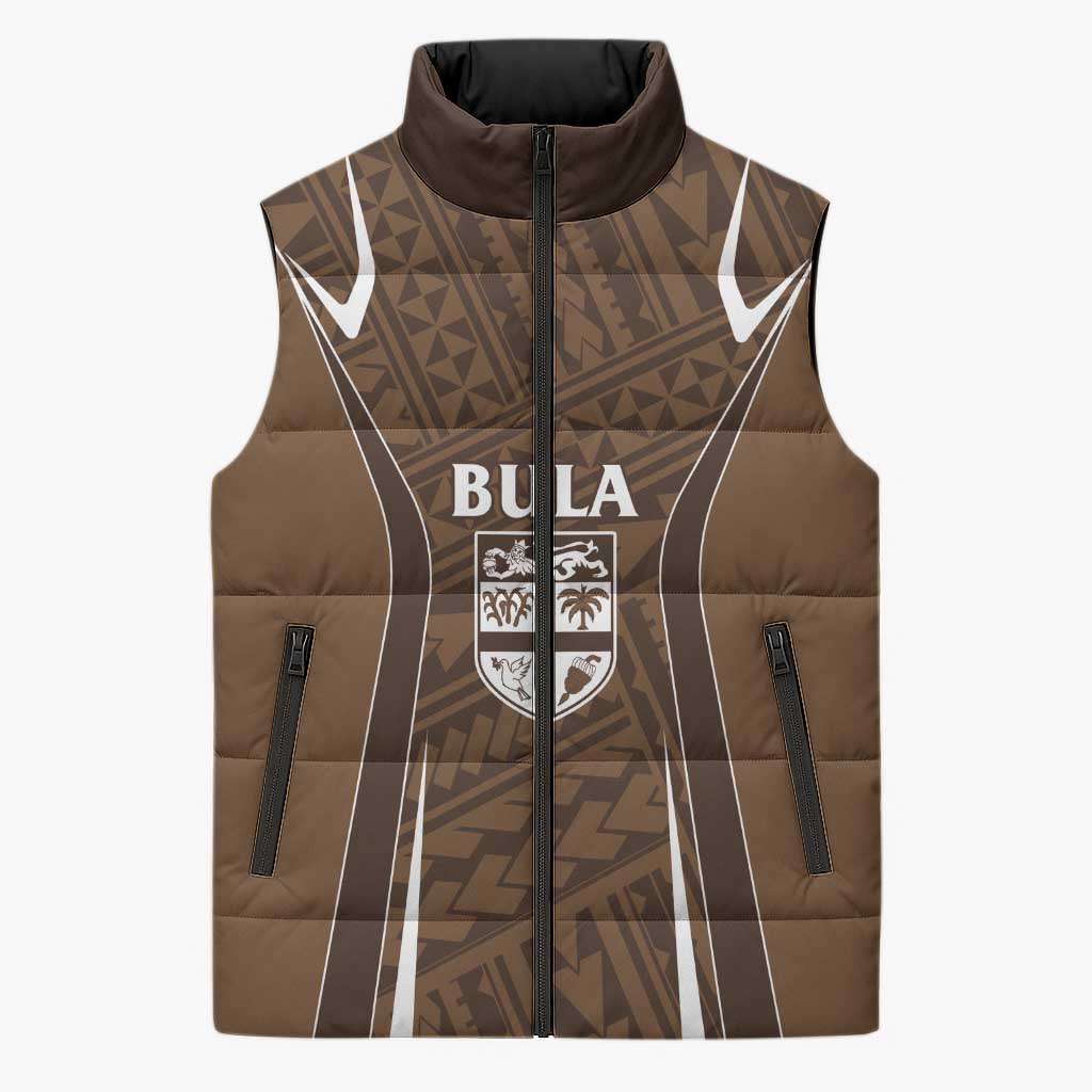 Custom Oceania Football Bula Fiji Sleeveless Puffer Jacket Polynesian Tribal Pattern LT9 Unisex Brown - Polynesian Pride
