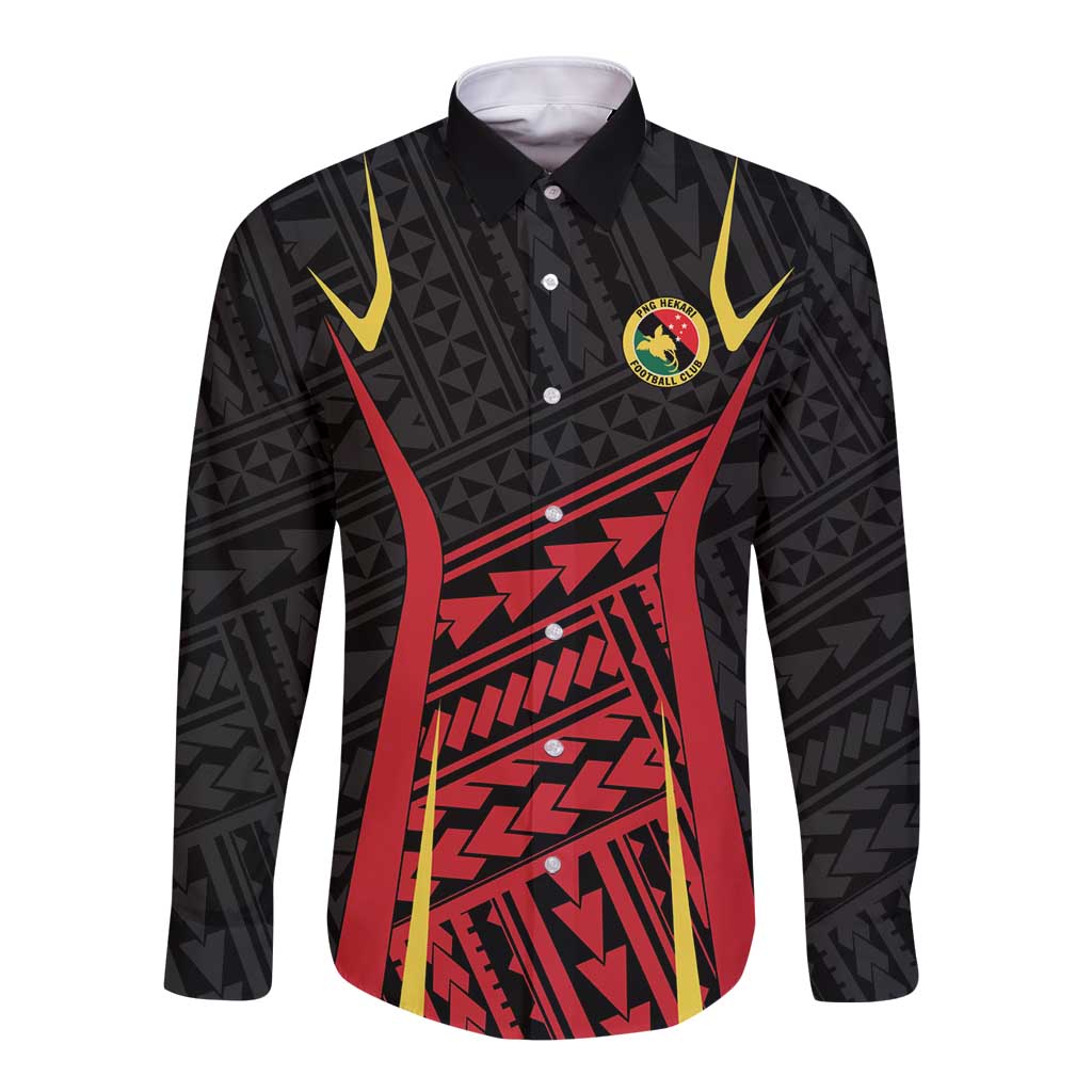 Custom Oceania Football Papua New Guinea Long Sleeve Button Shirt Polynesian Tribal Pattern