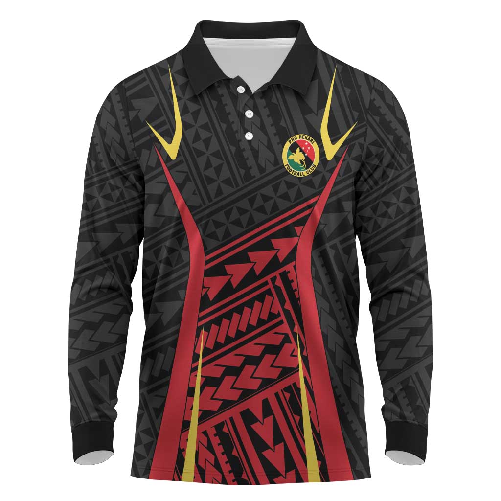 Custom Oceania Football Papua New Guinea Long Sleeve Polo Shirt Polynesian Tribal Pattern LT9 Red - Polynesian Pride