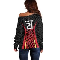 Custom Oceania Football Papua New Guinea Off Shoulder Sweater Polynesian Tribal Pattern LT9 - Polynesian Pride