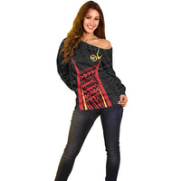 Custom Oceania Football Papua New Guinea Off Shoulder Sweater Polynesian Tribal Pattern LT9 - Polynesian Pride