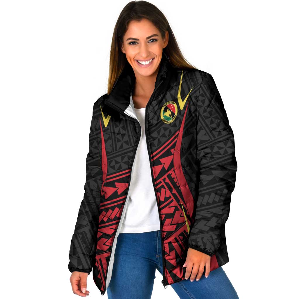Custom Oceania Football Papua New Guinea Padded Jacket Polynesian Tribal Pattern LT9 Women Red - Polynesian Pride