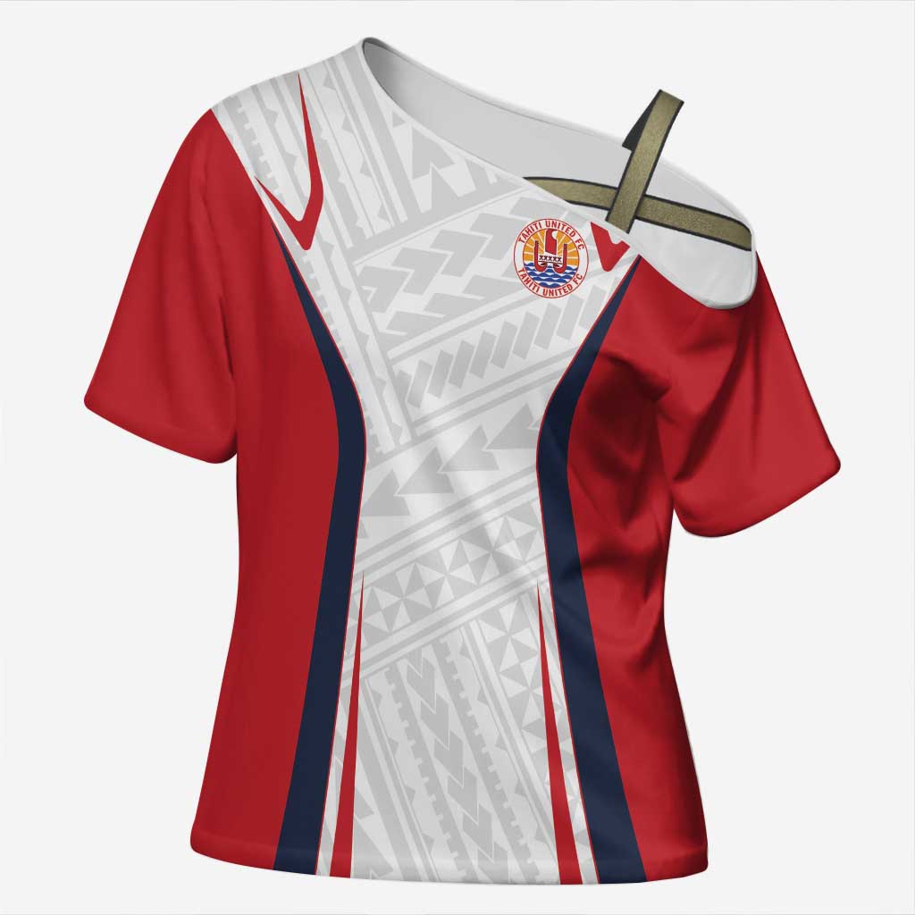 Custom Oceania Football Tahiti Cross Shoulder Shirt Polynesian Tribal Pattern LT9 Female White - Polynesian Pride