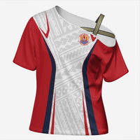 Custom Oceania Football Tahiti Cross Shoulder Shirt Polynesian Tribal Pattern LT9 Female White - Polynesian Pride