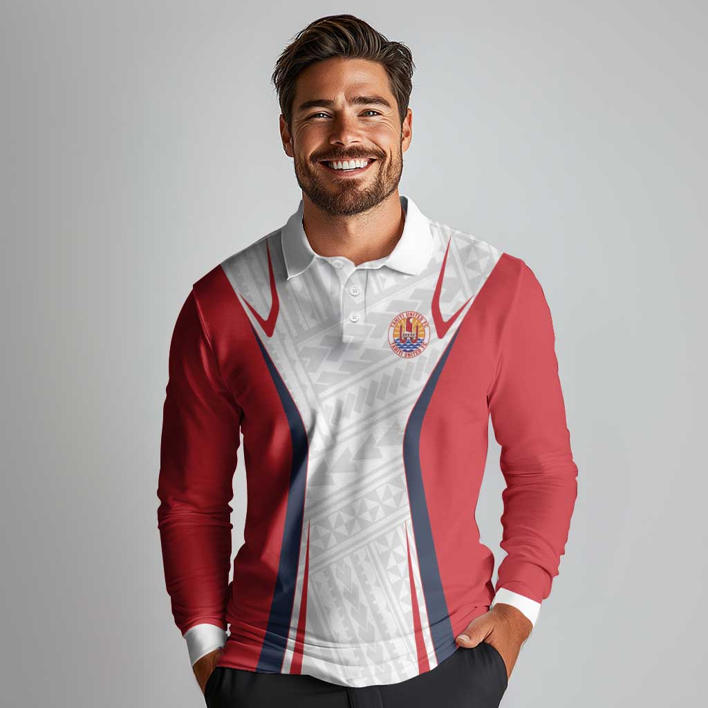 Custom Oceania Football Tahiti Long Sleeve Polo Shirt Polynesian Tribal Pattern LT9 - Polynesian Pride