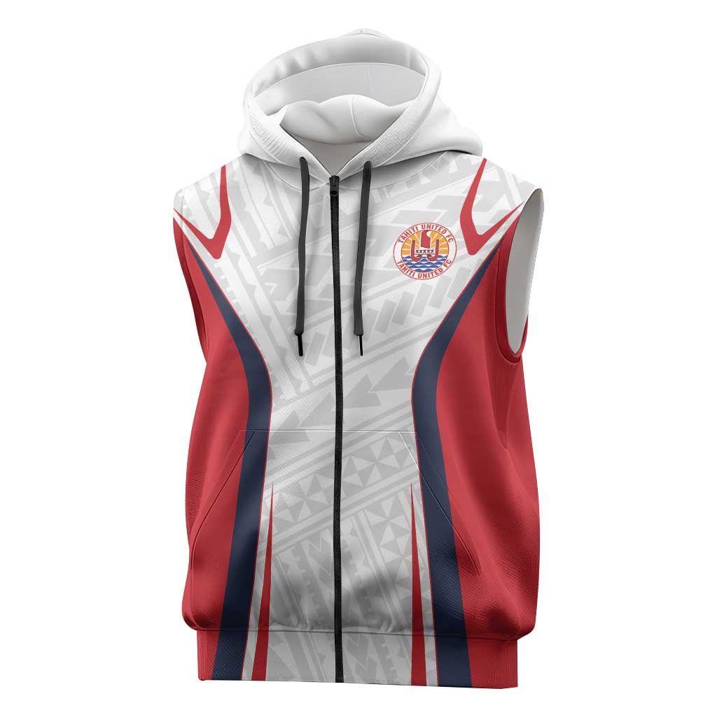 Custom Oceania Football Tahiti Sleeveless Zip Hoodie Polynesian Tribal Pattern LT9 White - Polynesian Pride