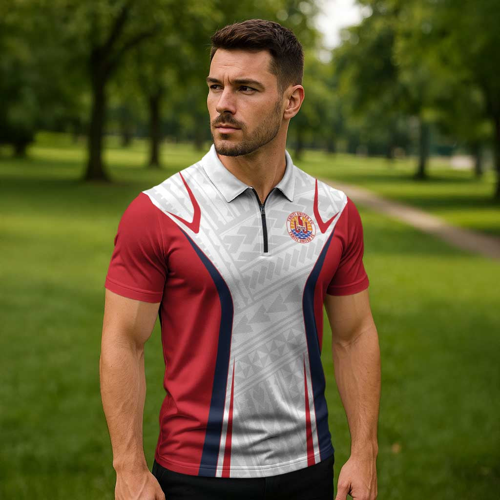 Custom Oceania Football Tahiti Zipper Polo Shirt Polynesian Tribal Pattern LT9 - Polynesian Pride