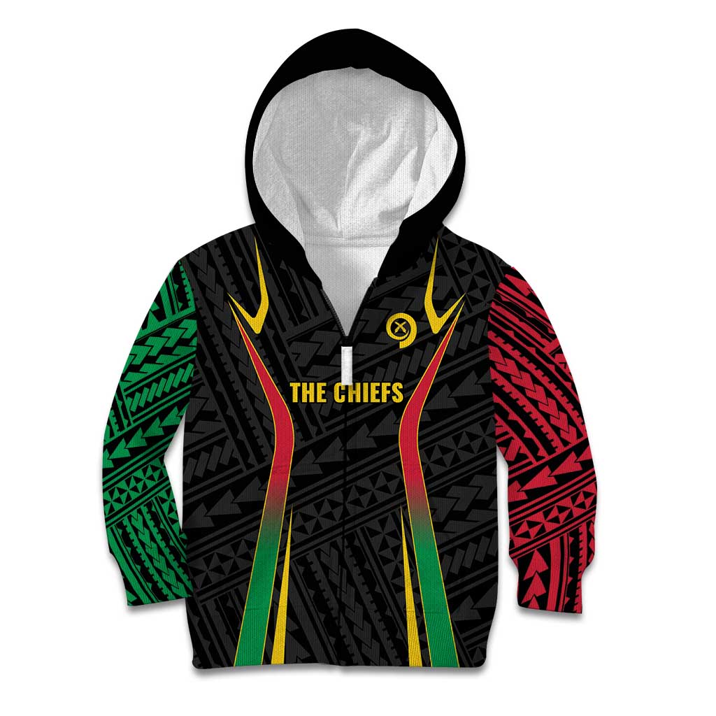 Custom Oceania Football Vanuatu Kid Hoodie Polynesian Tribal Pattern LT9 Zip Hoodie Black - Polynesian Pride