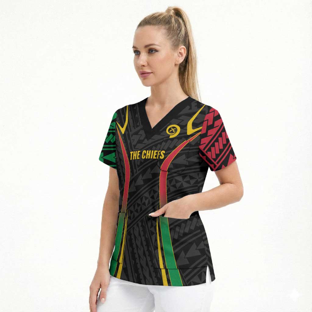 Custom Oceania Football Vanuatu Scrub Top Polynesian Tribal Pattern LT9 - Polynesian Pride