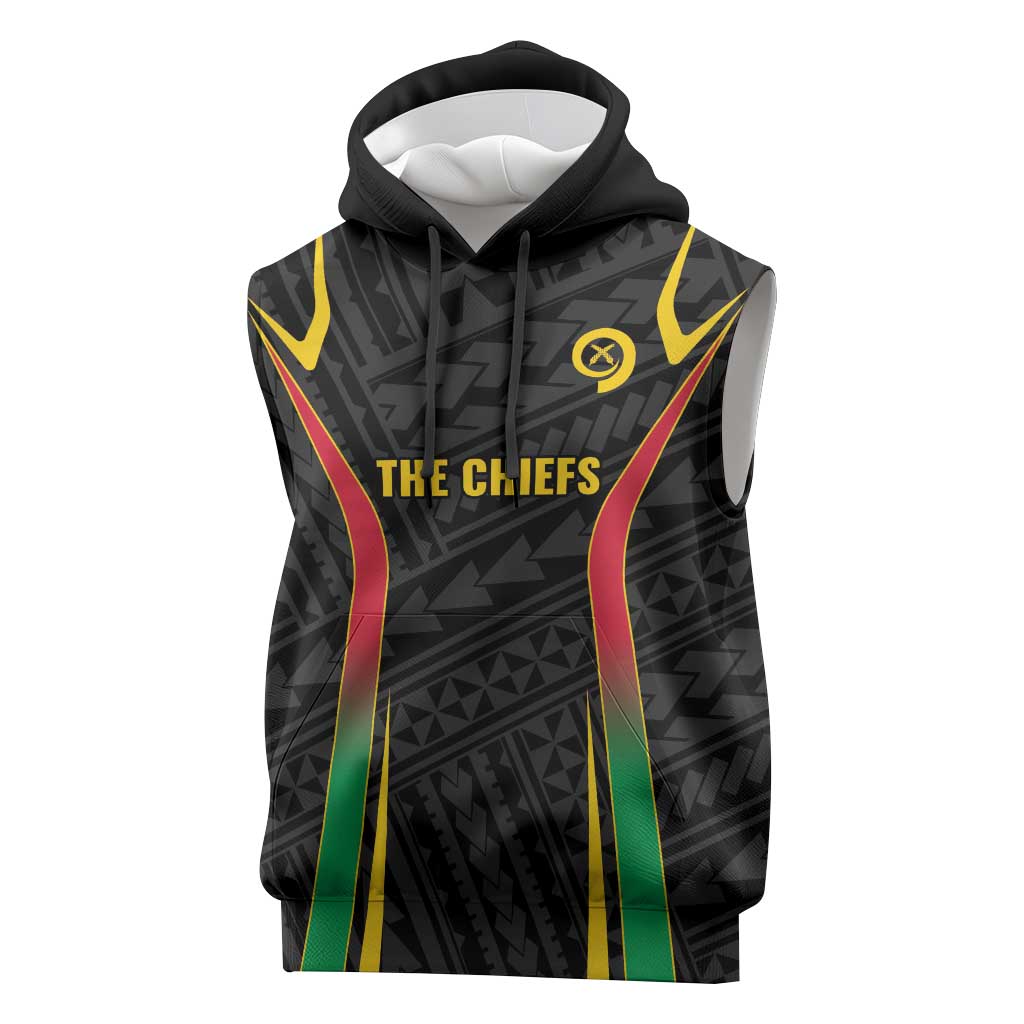 Custom Oceania Football Vanuatu Sleeveless Hoodie Polynesian Tribal Pattern LT9 Black - Polynesian Pride