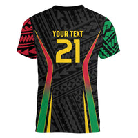 Custom Oceania Football Vanuatu Women V-Neck T-Shirt Polynesian Tribal Pattern LT9 - Polynesian Pride