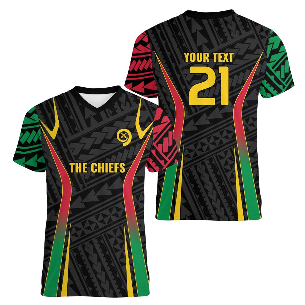 Custom Oceania Football Vanuatu Women V-Neck T-Shirt Polynesian Tribal Pattern LT9 - Polynesian Pride
