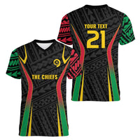 Custom Oceania Football Vanuatu Women V-Neck T-Shirt Polynesian Tribal Pattern LT9 - Polynesian Pride