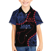 Personalized Guam 80th Anniversary Liberation Day Family Matching Off The Shoulder Long Sleeve Dress and Hawaiian Shirt Guahan Basic Seal