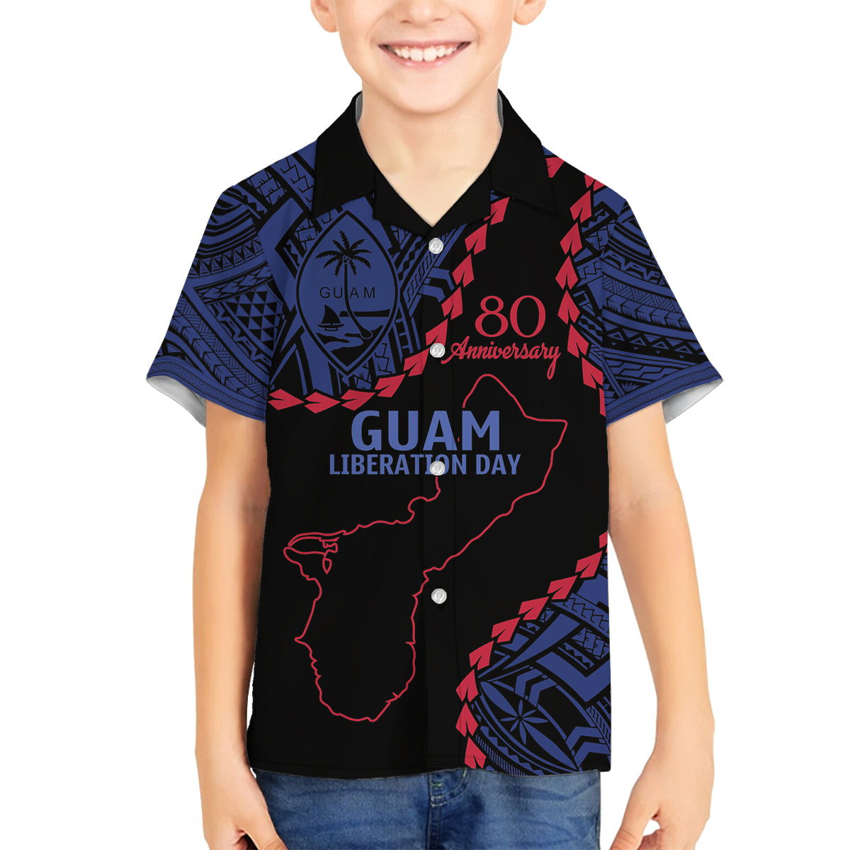 Personalized Guam 80th Anniversary Liberation Day Family Matching Puletasi and Hawaiian Shirt Guahan Basic Seal