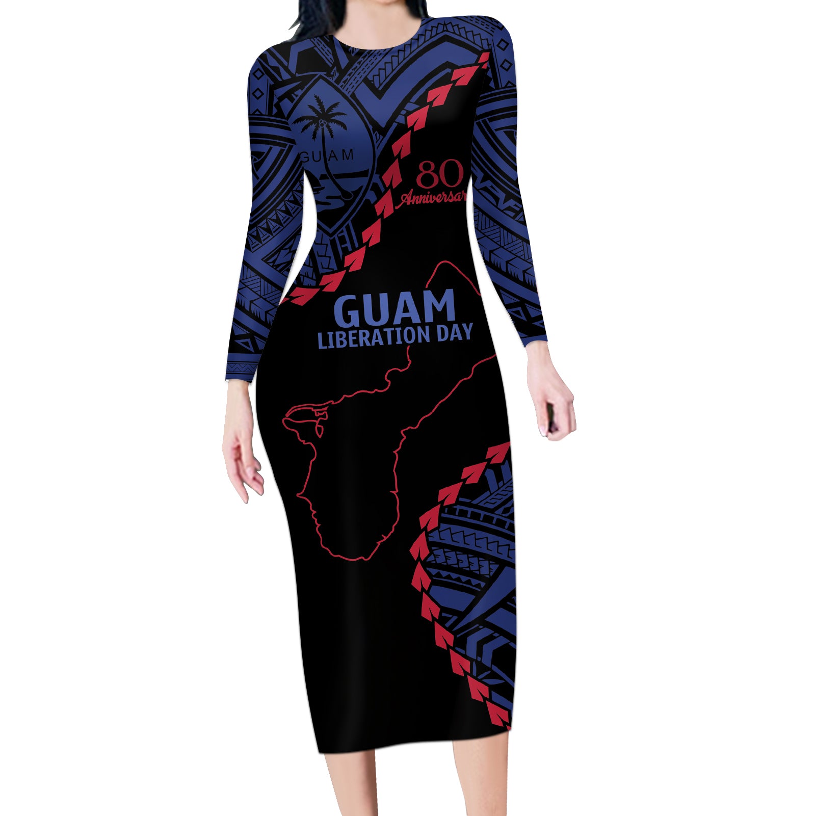 Personalized Guam 80th Anniversary Liberation Day Long Sleeve Bodycon Dress Guahan Basic Seal