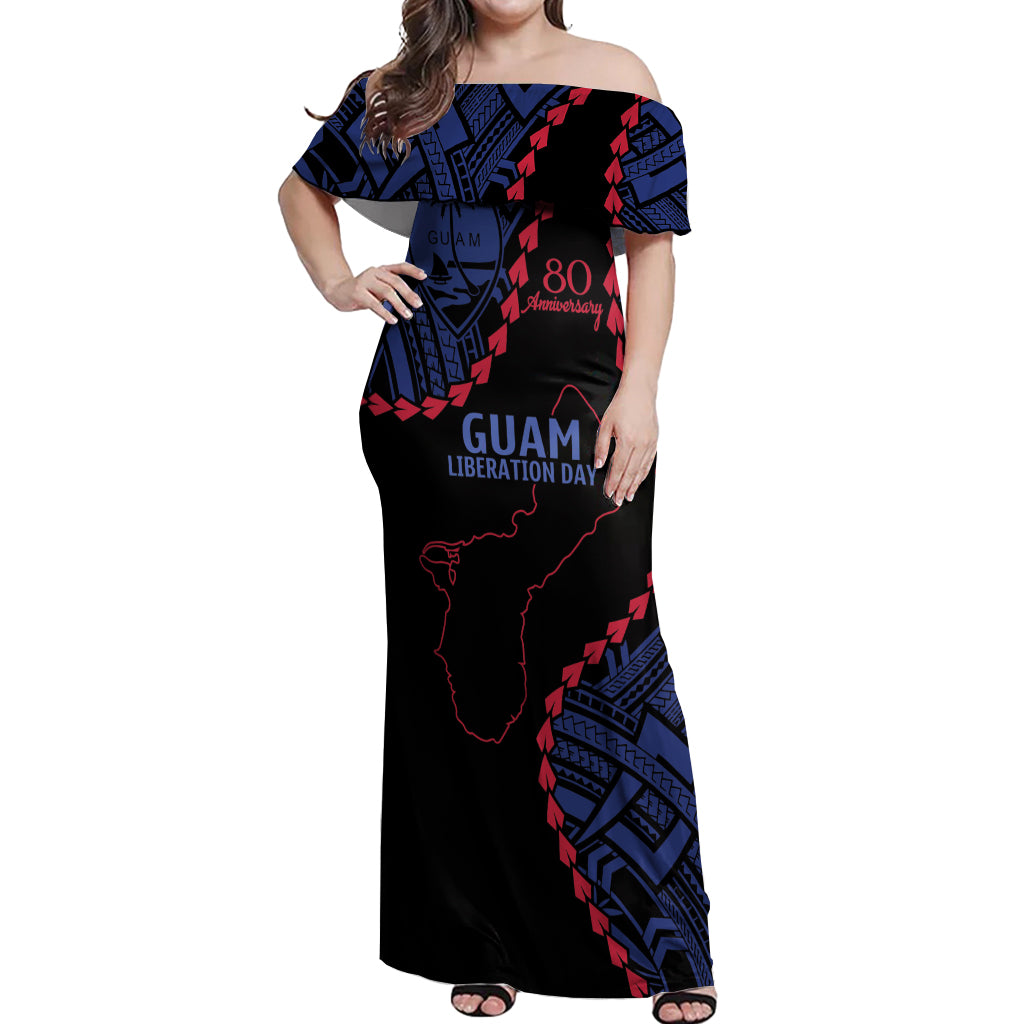 Personalized Guam 80th Anniversary Liberation Day Off Shoulder Maxi Dress Guahan Basic Seal