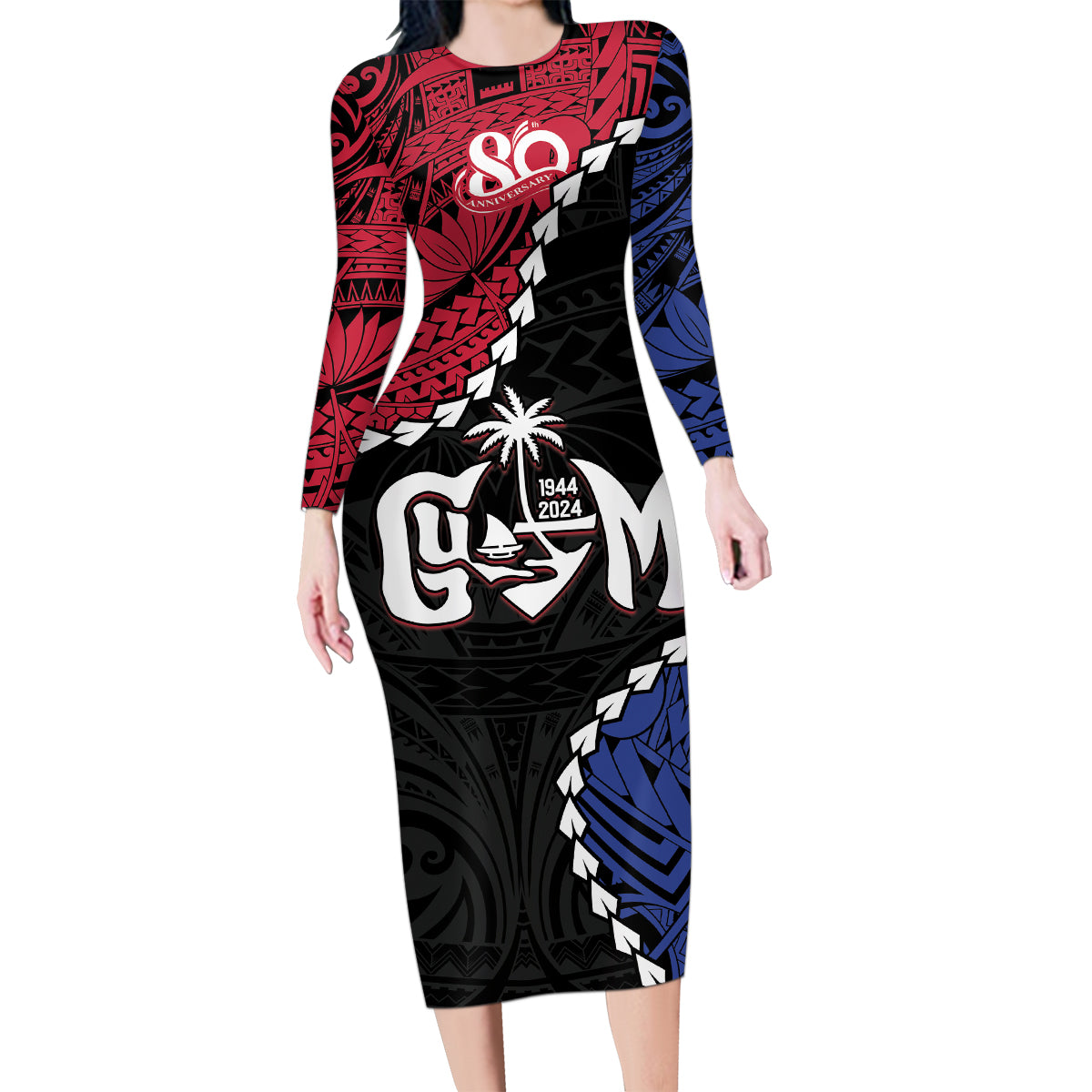 Personalized Guam 80th Anniversary Liberation Day Family Matching Long Sleeve Bodycon Dress and Hawaiian Shirt Tano I Man Chamoru Since 1944