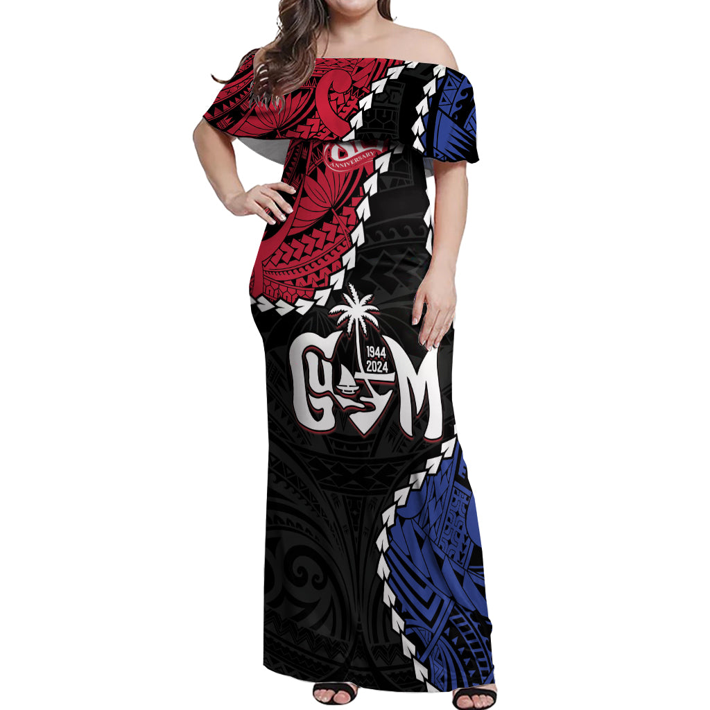 Personalized Guam 80th Anniversary Liberation Day Off Shoulder Maxi Dress Tano I Man Chamoru Since 1944