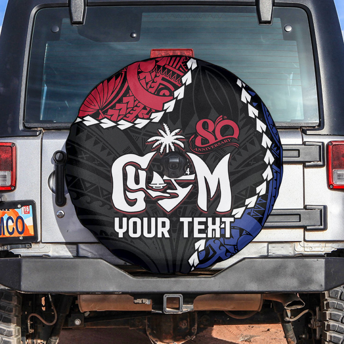 Personalized Guam 80th Anniversary Liberation Day Spare Tire Cover Tano I Man Chamoru Since 1944