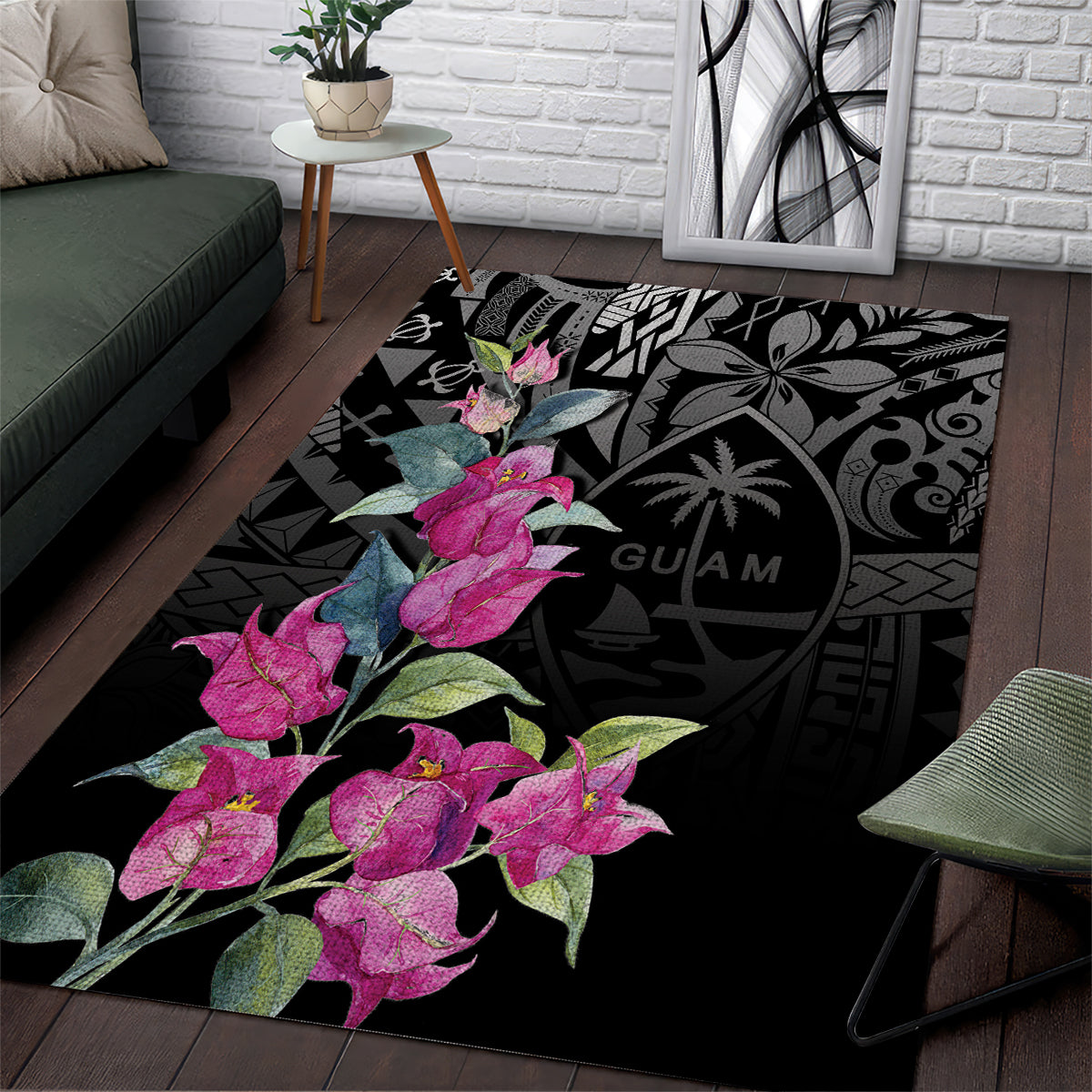 Guahan Puti Tai Nobiu Area Rug Guam Bougainvillea Flower Art