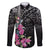 Guahan Puti Tai Nobiu Family Matching Long Sleeve Bodycon Dress and Hawaiian Shirt Guam Bougainvillea Flower Art