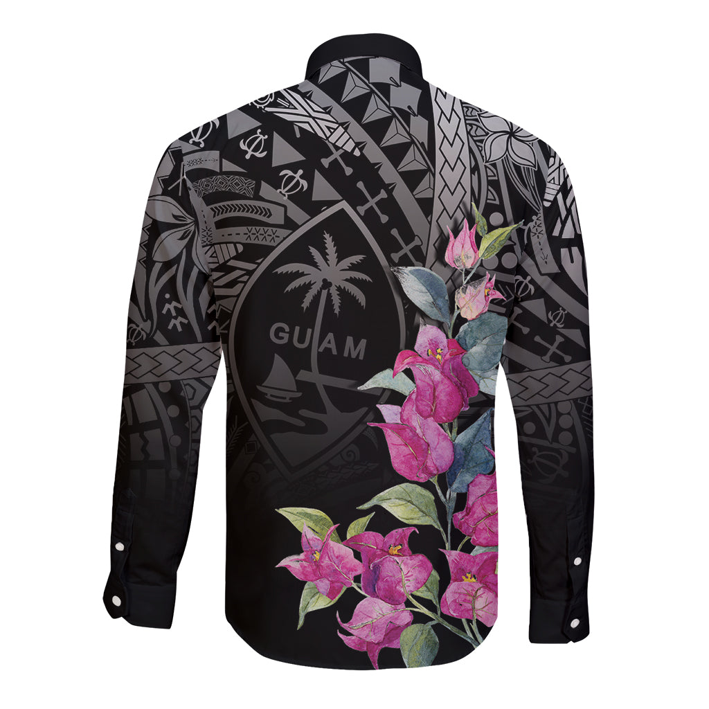 Guahan Puti Tai Nobiu Long Sleeve Button Shirt Guam Bougainvillea Flower Art